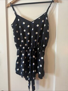 Victoria's Secret Black Satin Polka Dot Slip with Blue Accents